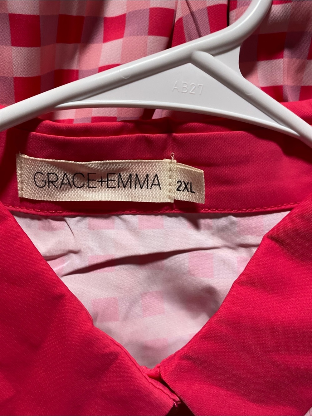 Pink Gingham Button-Front Short Sleeve Dress - Picture 3 of 4